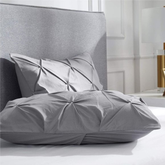 New Grey 3 Piece Pinch Pleated QUEEN Comforter Bedding Set - Picture 5 of 5